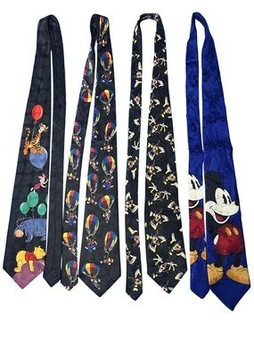 Vtg Disney Tie Bundle Lot Mickey Mouse Pooh Tigger Novelty Neckties 90s Cartoon